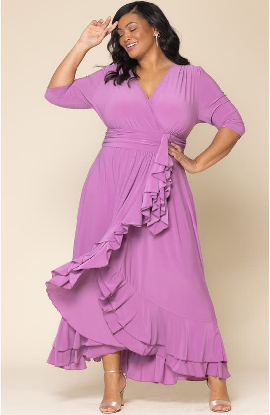 Shop Kiyonna Veronica Ruffled High-low Evening Gown In Lilac