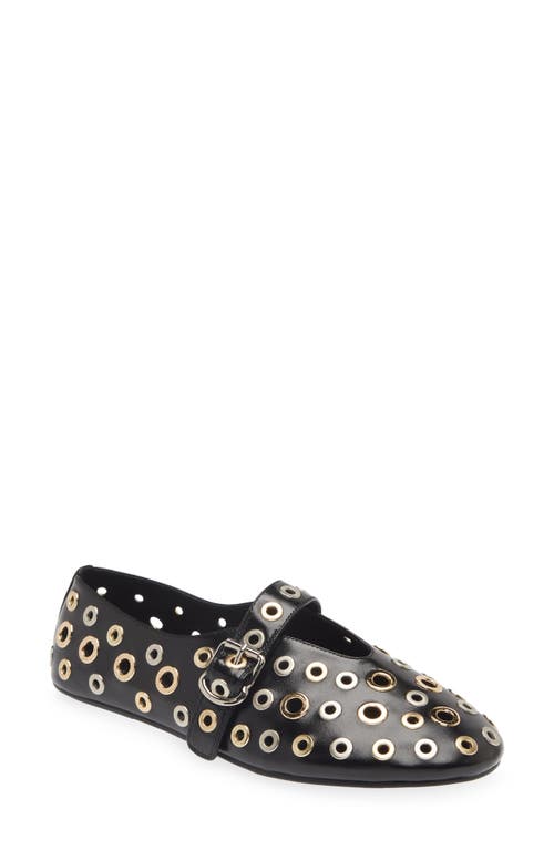 Shop Jeffrey Campbell Holed Mary Jane Flat In Black Gold Silver