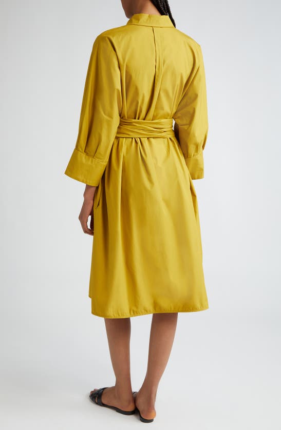 Shop Max Mara Tabata Belted Cotton Shirtdress In Yellow