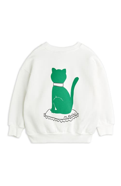 Shop Mini Rodini Kids' Cat Organic Cotton Graphic Sweatshirt In White