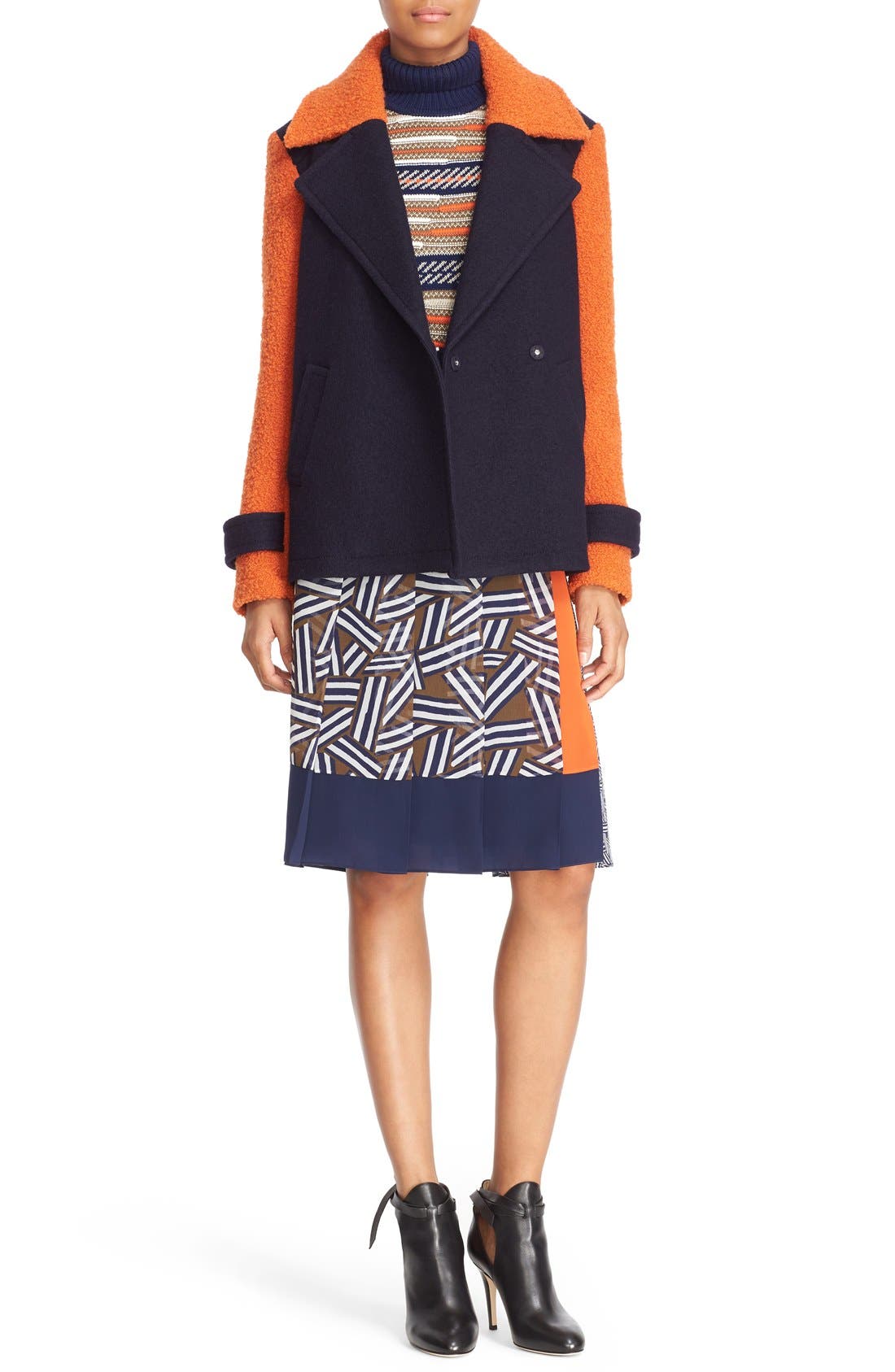 Diane von Furstenberg 'Kenzly' Colorblock Mixed Media Coat Nordstrom