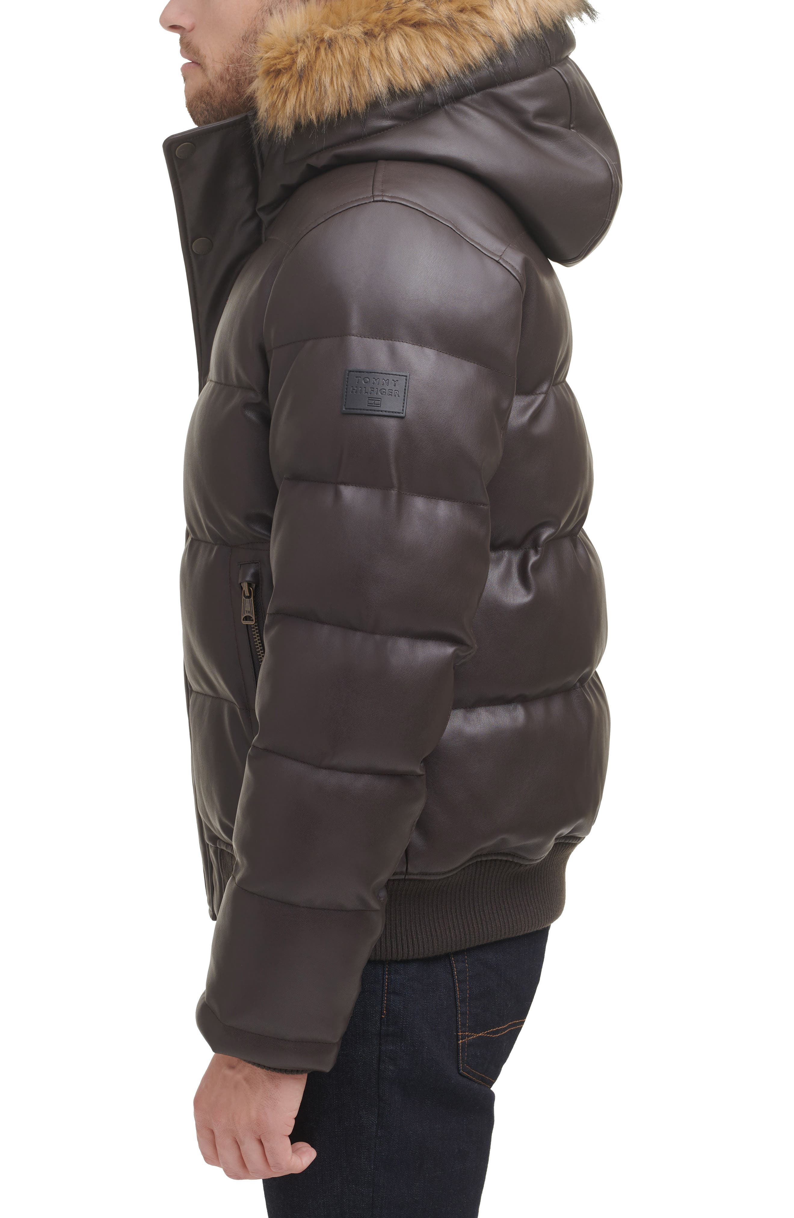 tommy hilfiger faux fur hood bomber jacket