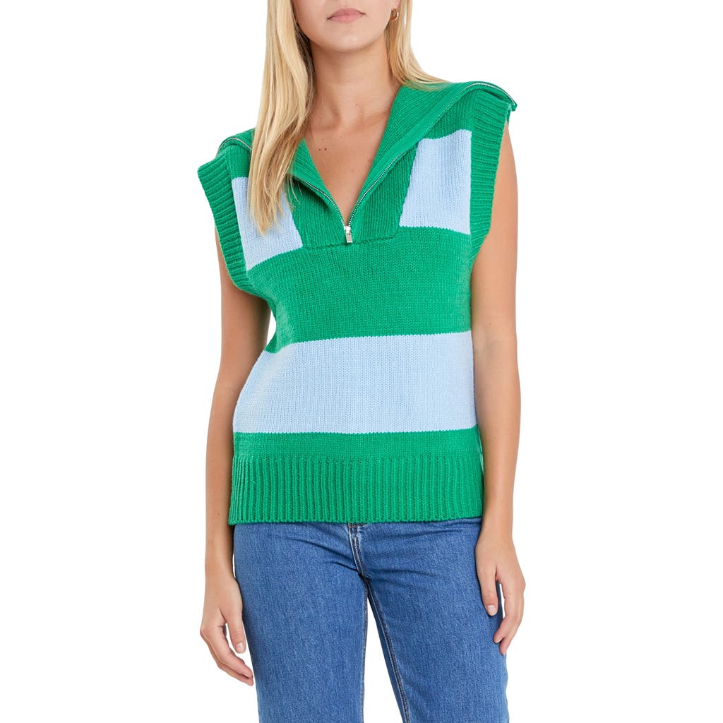 English Factory Stripe Sweater Vest In Green