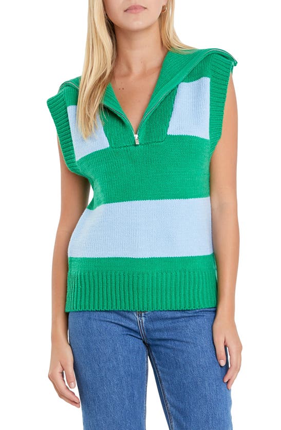 Shop English Factory Stripe Sweater Vest In Blue/ Green