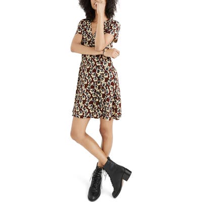 Madewell Viola Floral Button Wrap Dress, Burgundy