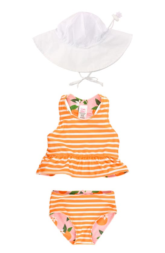 Shop Rufflebutts Reversible Tankini Two-piece Swimsuit & Hat Set In Orange