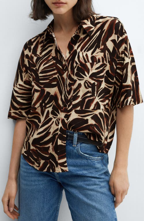 MANGO Claudie Floral Print Button-Up Shirt Light Beige at Nordstrom,