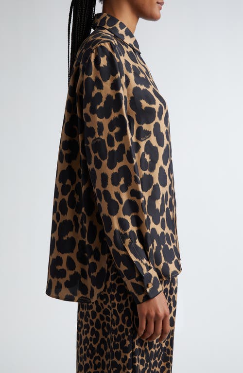 Shop Max Mara Etna Leopard Print Silk Button-up Shirt In Camel