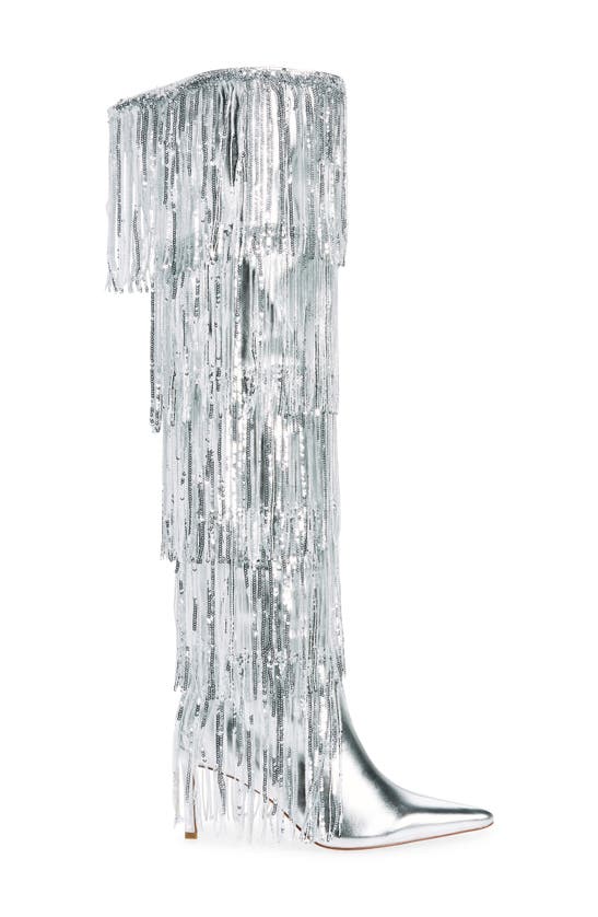 Shop Azalea Wang Adriel Sequin Fringe Boot In Silver