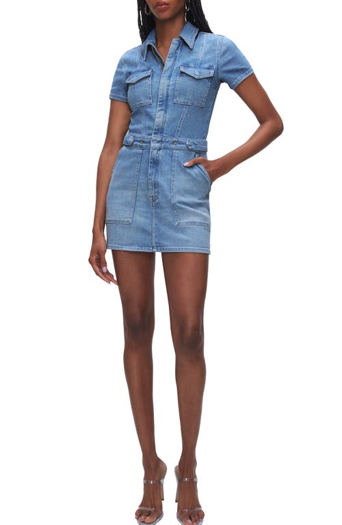 Good American Fit for Success Denim Utility Dress Blue274 at Nordstrom,