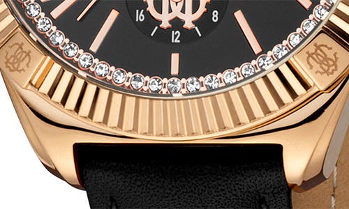 Roberto Cavalli By Franck Muller Crystal Leather Strap Watch, 42mm In Black/gold