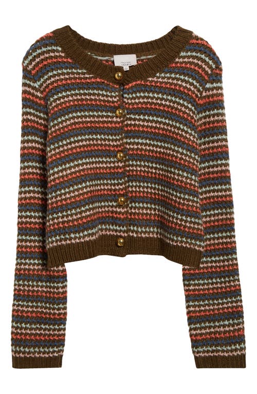 Shop Cinq À Sept Romina Stripe Cardigan In Dark Olive Multi