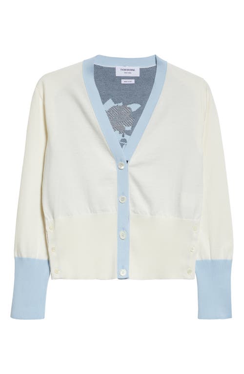 Thom Browne Blue Rose Classic Fit Colourblock Cotton Blend Cardigan In White