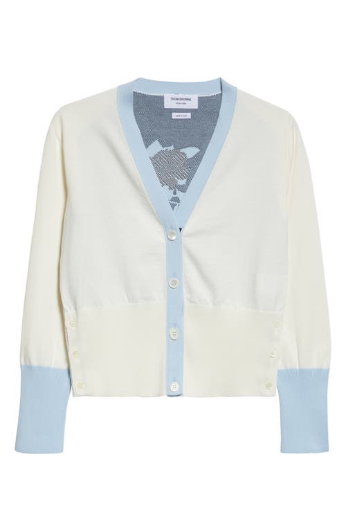 Shop Thom Browne Blue Rose Classic Fit Colorblock Cotton Blend Cardigan In White