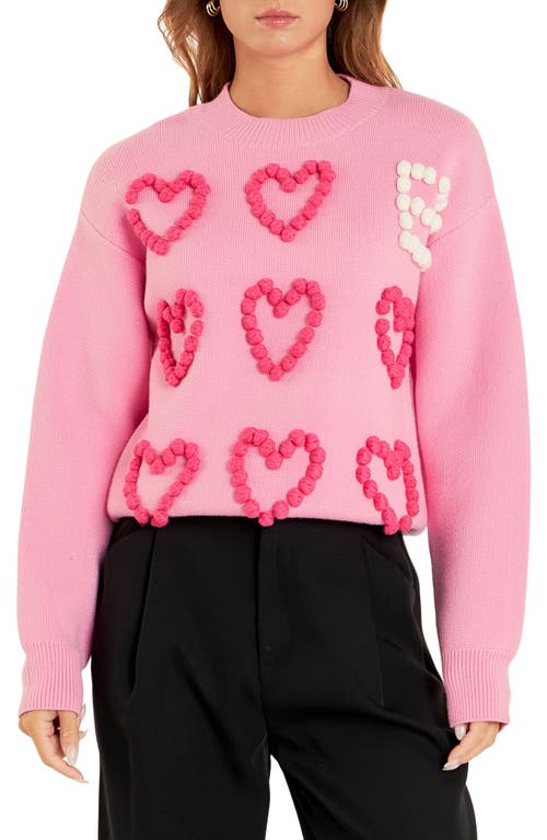 English Factory Pompom Heart Sweater In Pink