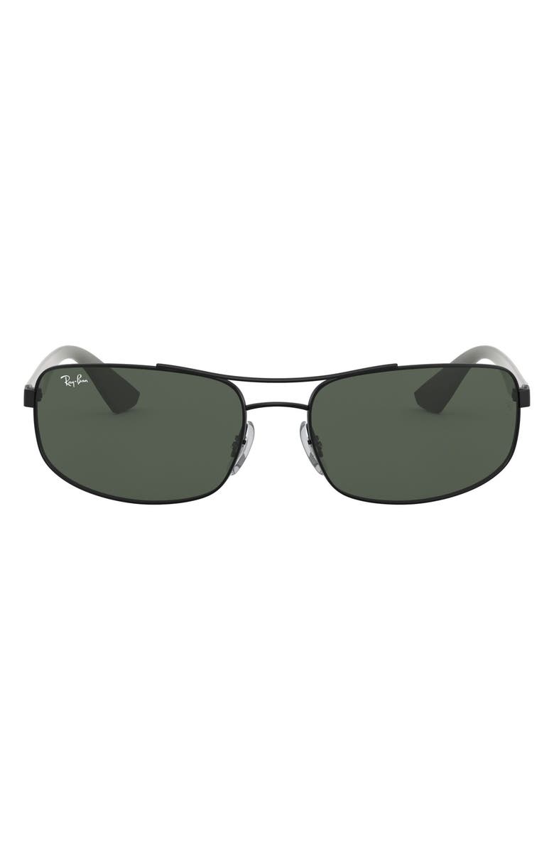 RAY-BAN 61mm Rectangular Sunglasses, Main, color, MATTE BLACK