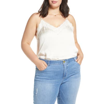 Plus Size Bp. Lace Trim Satin Camisole Top, Ivory