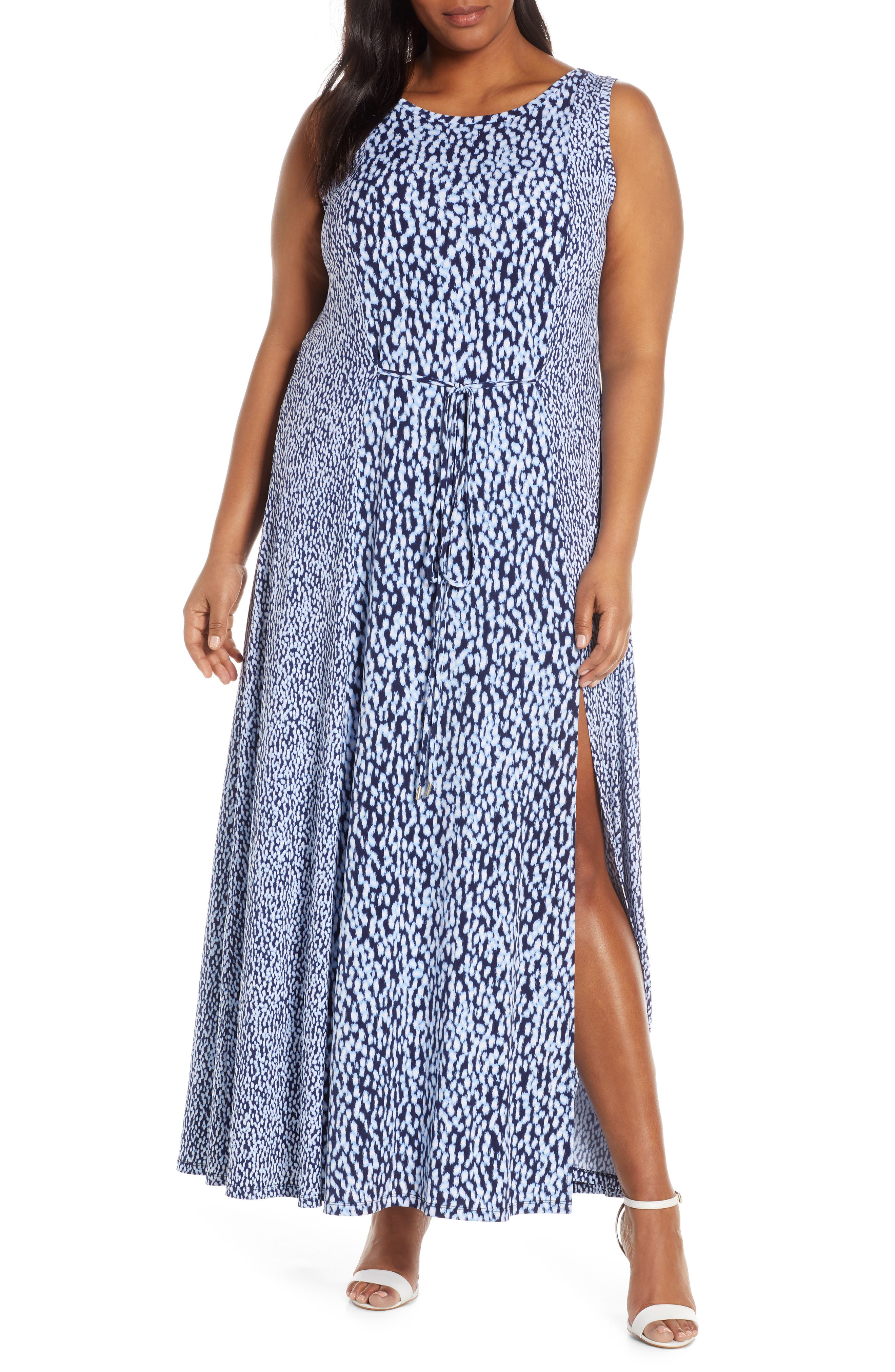 Plus Size Michael Michael Kors Pattern Mix Sleeveless Maxi Dress, Blue