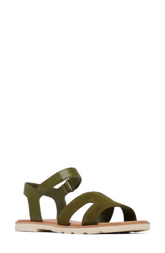 Shop Sorel Ella Iii Ankle Strap Sandal In Utility Green/ Honey White