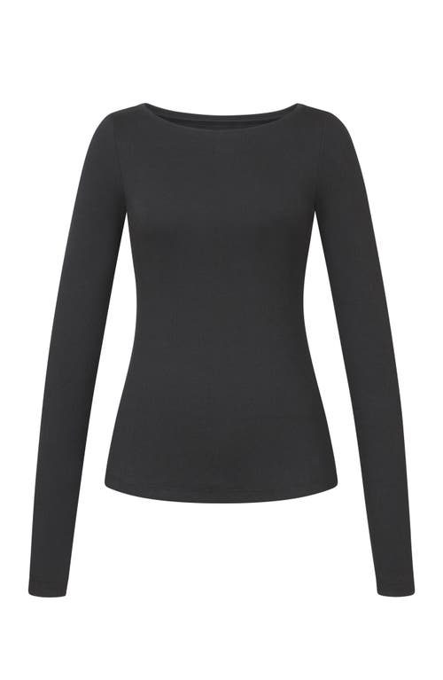 Shop Losano Serene Rib Long Sleeve Top In Black