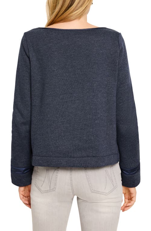 Nzt By Nic+zoe Lounge Around Ribbon Accent Knit Top In Dark Indigo