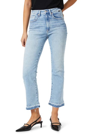 Mavi Jeans Anika High Waist Fray Hem Crop Flare Jeans In Light Flex Blue