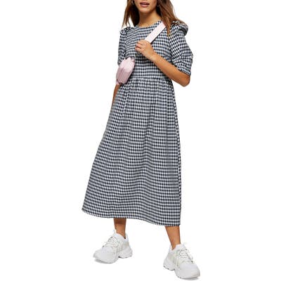 Petite Topshop Gingham Midi Dress, P US - Blue