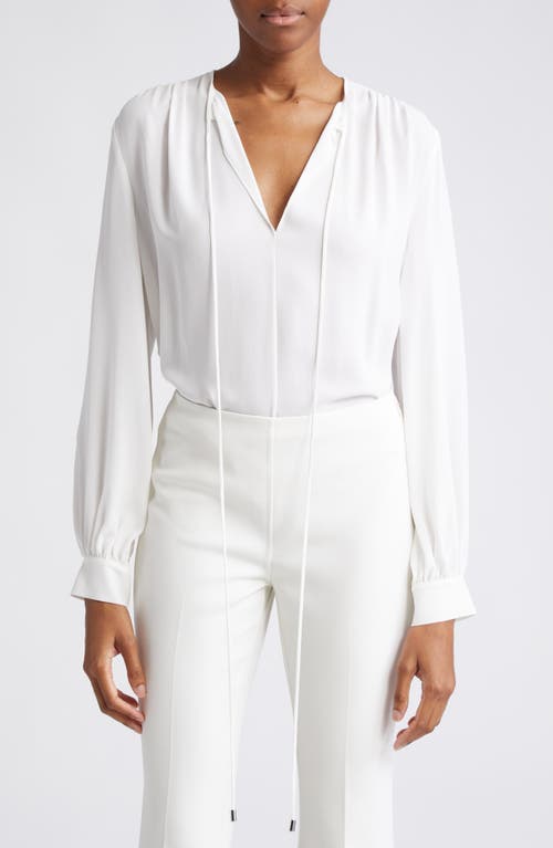 Michael Kors Collection Split Neck Silk Top in Optic White at Nordstrom, Size 8