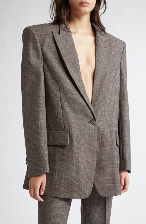 Shop Stella Mccartney Microhoundstooth Check Oversize Wool Blazer In 2425 - Camel/grey