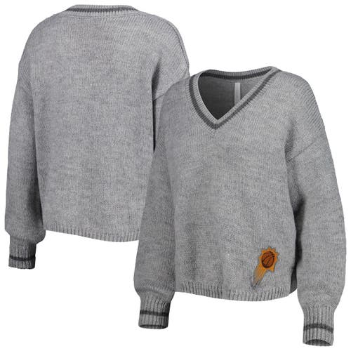 Women's Lusso Gray Phoenix Suns Scarletts Lantern Sleeve Tri-Blend V-Neck Pullover Sweater