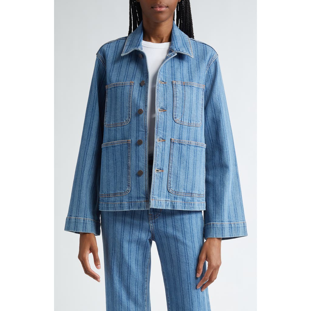 Shop Veronica Beard Dahl Stripe Denim Chore Jacket In Sapphire Stripe