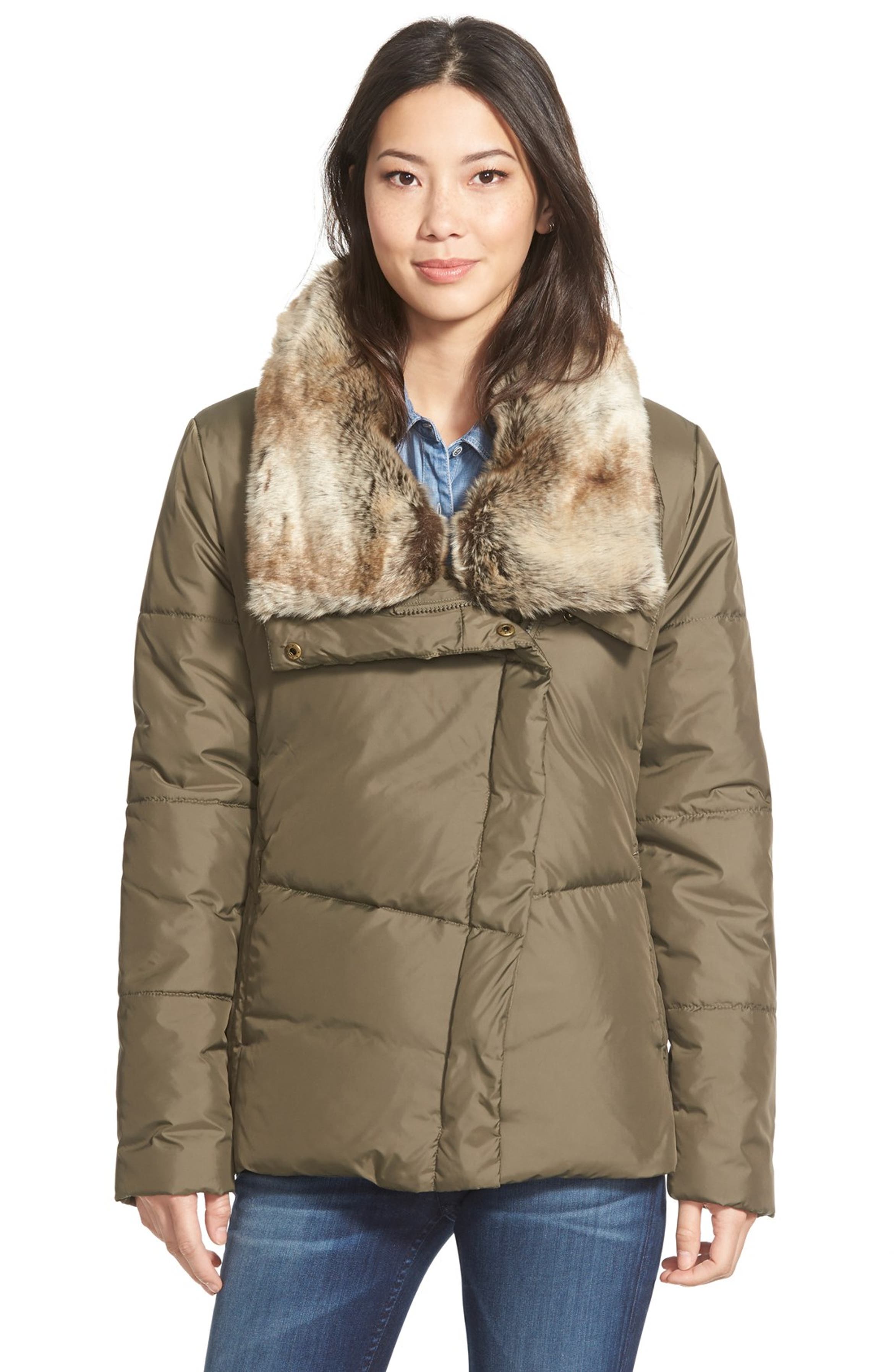 Hawke & Co. Asymmetrical Down Jacket with Faux Fur Collar | Nordstrom