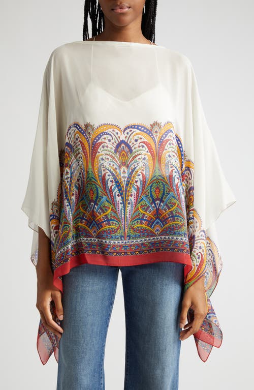 Etro Placed Paisley Silk Georgette Poncho in Print On White Base at Nordstrom