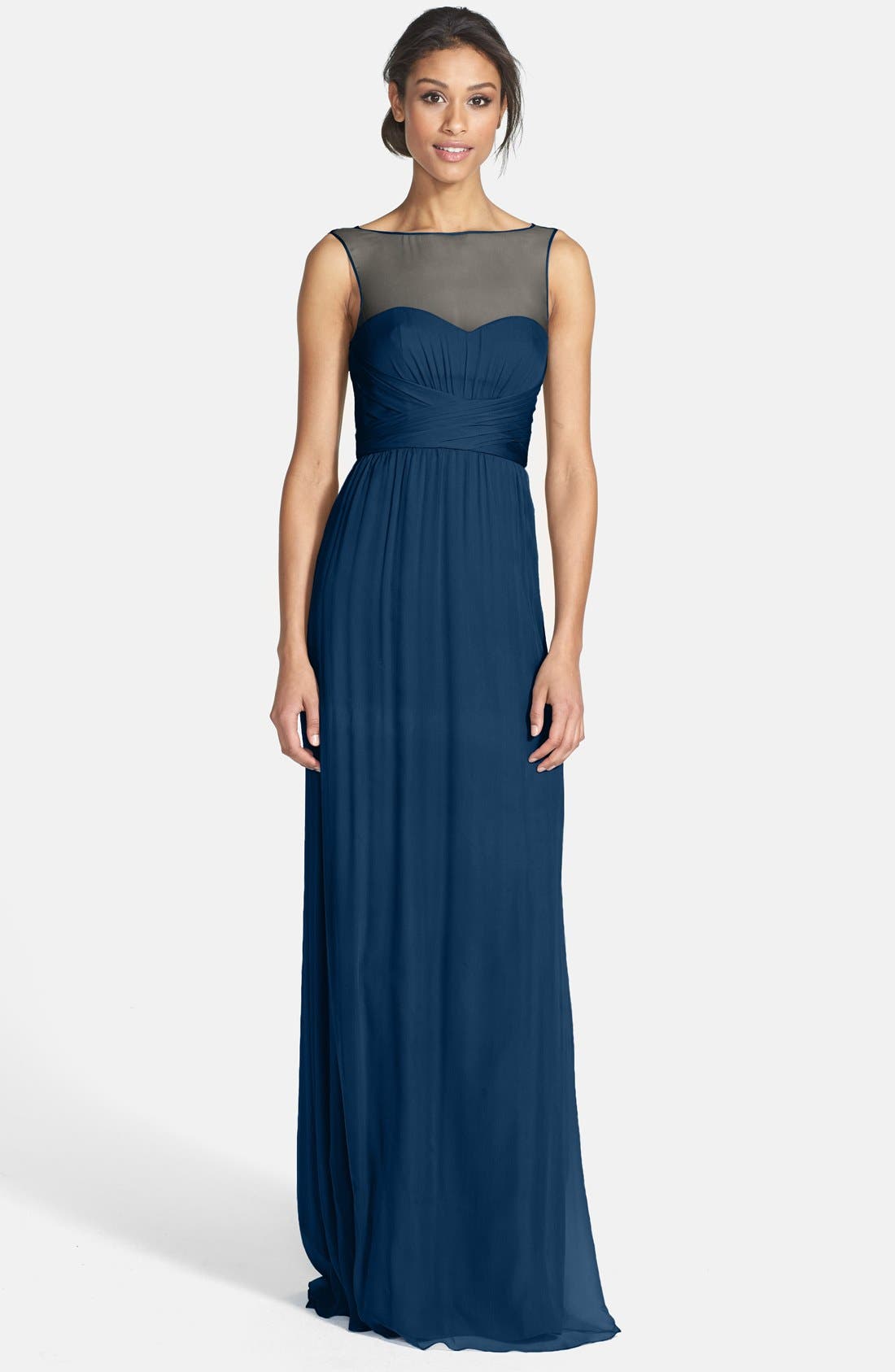 Amsale Illusion Yoke Crinkled Silk Chiffon Gown Nordstrom