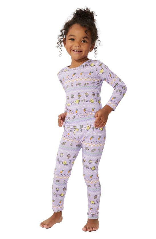 Bellabu Bear Kids' Easter Isle Fitted Two-piece Pajamas In Easter Isle Purple