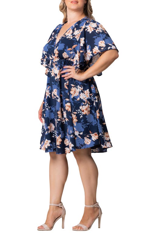 Shop Kiyonna Florence Flutter Sleeve Dress In Blue Blossom Bliss