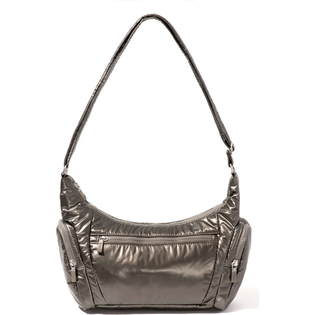 Baggallini Banana Sling Crossbody Shoulder Bag In Gunmetal Puff