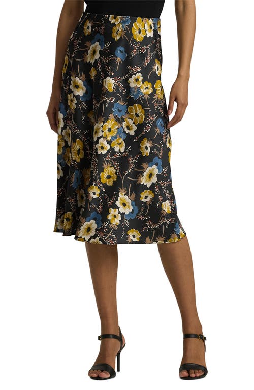 Shop Lauren Ralph Lauren Floral Satin Charmeuse Midi Skirt In Black Multi