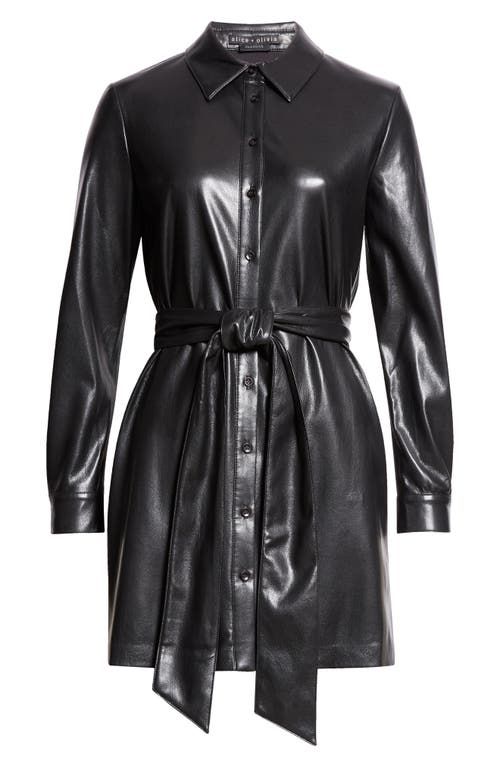 Shop Alice And Olivia Alice + Olivia Chassidy Belted Faux Leather Shirtdress In Black