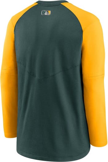 Men's Nike Green/Gold Oakland Athletics Authentic Collection Pregame Performance Raglan Pullover Sweatshirt