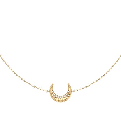 Luvmyjewelry Midnight Crescent Layered Sterling Silver Diamond Necklace In 14kt Gold Vermeil On Sterling