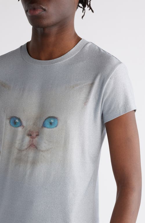 Shop Acne Studios Glitter Cat Graphic T-shirt In Pale Blue