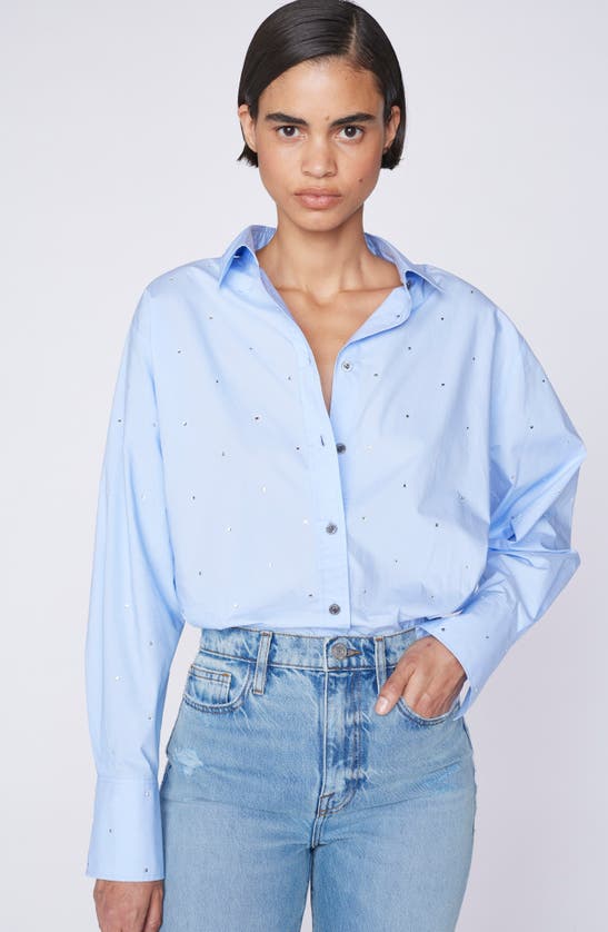Frame Rhinestone Oversize Organic Cotton Button-up Shirt In Chambray