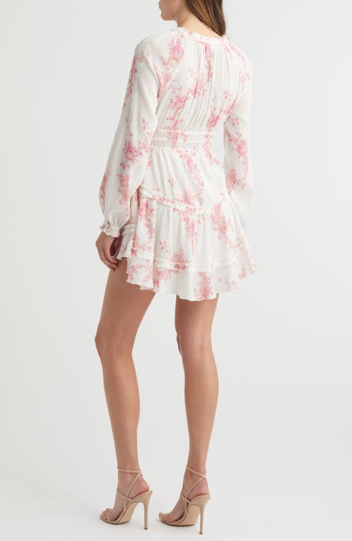 Shop Loveshackfancy Mellini Floral Long Sleeve Minidress In Passion Pink