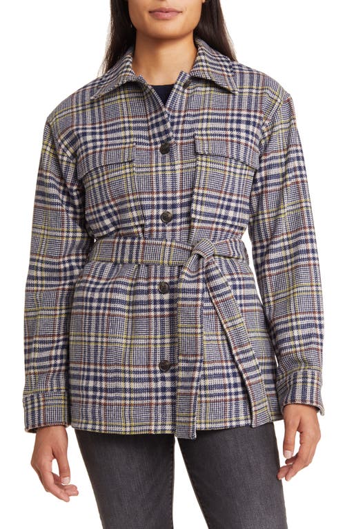 1930s Coats and Jackets History Pendleton West End Belted Virgin Wool Blend Shirt Jacket in Navy Glen Plaid at Nordstrom Size X-Large $349.00 AT vintagedancer.com