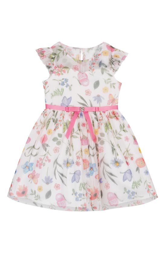 Rare Editions Kids' Floral Mesh Dress In Ivory