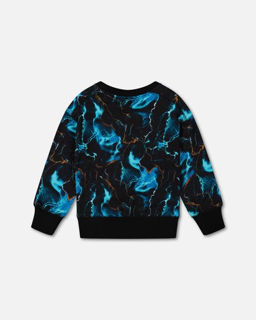 Shop Deux Par Deux Boy's Printed Fleece Sweatshirt Blue Storm In Anthracite