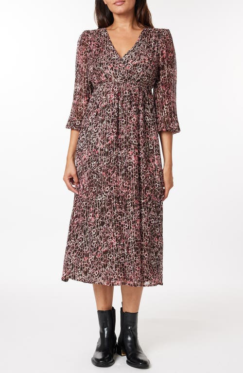 Scotch & Soda Metallic Puff Sleeve Midi Dress In Shibori Floral Pink