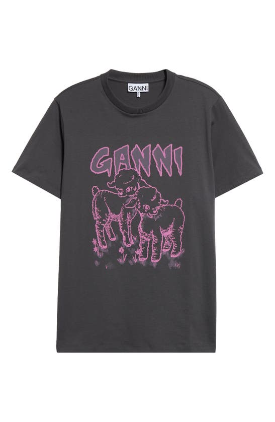 Shop Ganni Lambs Organic Cotton Graphic T-shirt In Volcanic Ash
