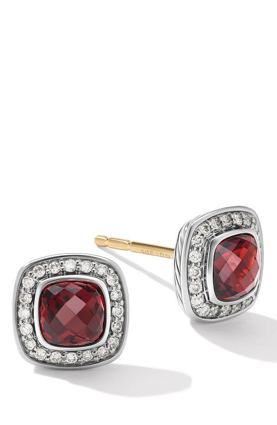 David Yurman Women's Petite Albion Stud Earrings With Gemstone & Pavé Diamonds In Garnet